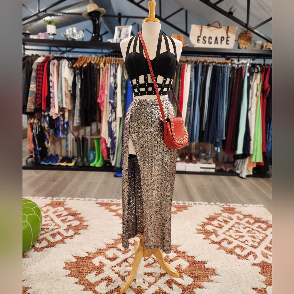 Blue Life Sequin Skirt With Hi Slit